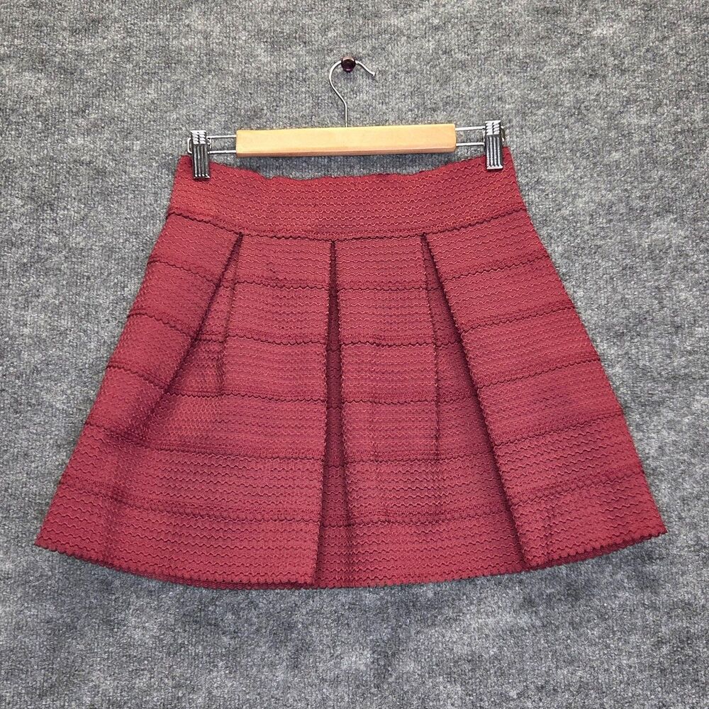 HOT GAL Skirt Womens Large Burgundy Textured Pleated A-Line Skater Exposed Zip